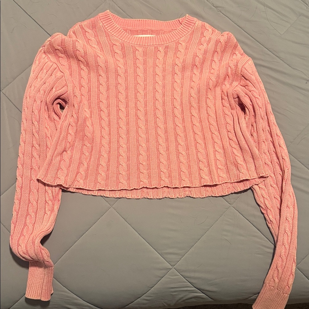 Aerie Soft Pink Knit Cropped Sweater.